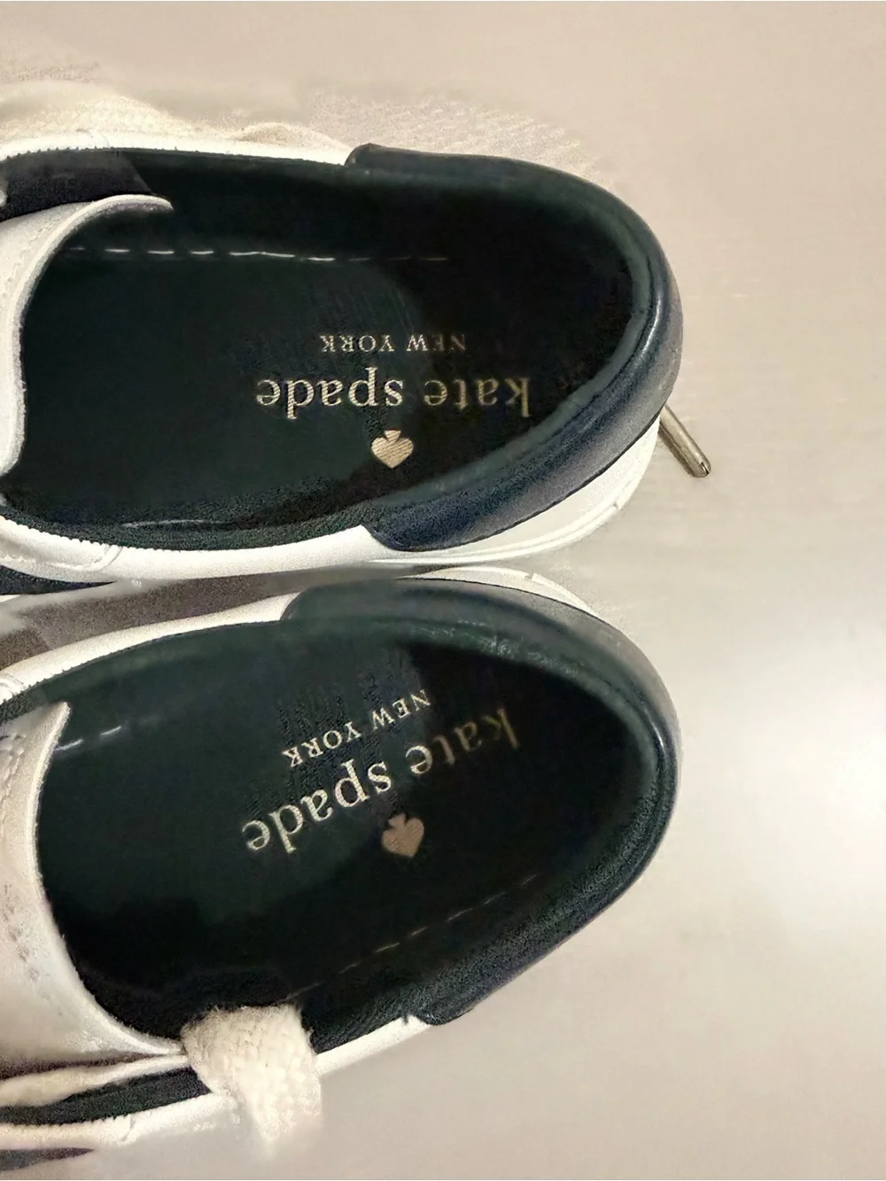 kate spade White Leather Sneakers with Black Stripe